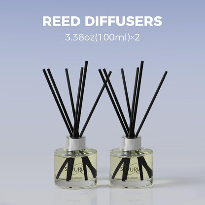 SILVURIA Reed Diffuser Set,2x100ml Bamboo Scented Oil Diffuser with 12 Reed Sticks,Long-Lasting Home & Office Fragrance for Living Room,Bedroom