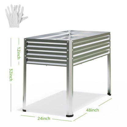 FOYUEE Galvanized Raised Garden Bed with Legs, 48 gallons, 48"x24"x32" Large Metal Elevated Planter Boxes with Drainage Holes,for Vegetables, Flowers, Backyard, Patio, Balcony