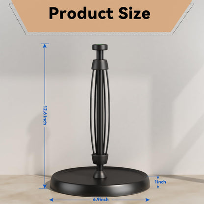 Countertop Paper Towel Holder - One-Handed Tear with Ratchet Mechanism, Weighted Base Degradable Plastic Paper Towel Stand, Black Farmhouse Kitchen Bathroom Decor Accessories