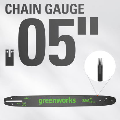 Greenworks 18" Chainsaw Bar and Chain Combo, 3/8" Pitch, 0.05" Gauge, 62 Drive Links, Genuine Greenworks Replacement Part