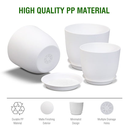 WSMKSZ 12/10/9 inch Large Plant Pots, 3 Pack Modern Decorative Plastic Planters with Drainage Holes and Saucers, Flower Pots for Indoor Outdoor Plants, White