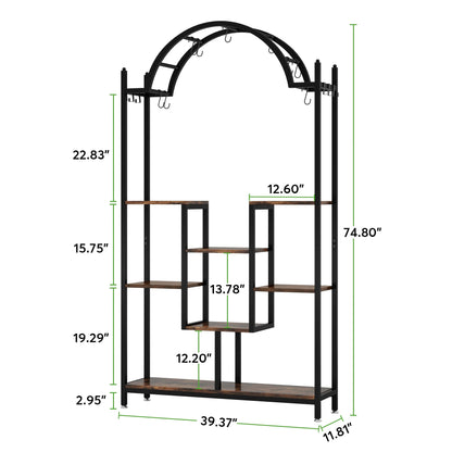 Tribesigns 5-Tier Tall Indoor Plant Stand, 74.8'' Arched Metal Flower Shelf with Hanging Hooks, Large Bonsai Pots Display Rack for Indoor, Balcony, Living Room