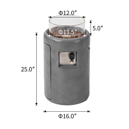 COSIEST Outdoor Propane Fire Pit Table w Compact Ledgestone 16-inch Round Graphite Base and Glass Wind Guard, Certified, 40,000 BTU, Free Lava Rocks, Touch-up Pen, Fits 20lb (Grey)