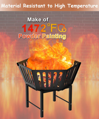 Waaliji 22.5 Inch Portable Hexagon Fire Pit with Travel Bag — Heightened Smokeless Design Outdoor Wood Burning Fire Pit for Camping, Backyard, Patio, Bonfire, Picnic and BBQ, Vertical Hollow Style