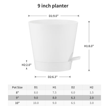 FaithLand 2-Pack 9 Inch Planter Pots for Indoor Outdoor Plants, Self Watering Flower Pots with Deep Reservoir, White …