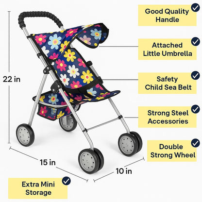 fash n kolor 4 Piece Baby Doll Play Set Flower Design Includes - Foldable Pack N Play, Baby Doll Stroller, Baby Doll High Chair, Infant Seat, Fits Up to 18'' Doll 4 Piece Doll Accessories Set
