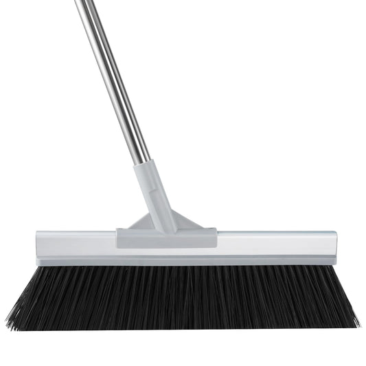Keyloland 18" Extra Wide Heavy Duty Broom, Aluminum Reinforced Commercial Broom for Driveway and Garage, 60" Adjustable Handle, 29% More Sweeping Area for Concrete, Patios, Decks, Workshops
