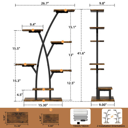 EVAWOO Plant Stand With Grow Lights - 7 Tiered Corner Shelf for Multiple Plants, 42" Metal Shelves, Flower Holder Display Rack for Indoor Home Patio Balcony