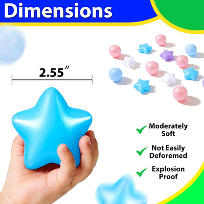 Heopeis Star Ball Pit Balls for Toddlers - 100 200 500 Pack Phthalate & BPA Free Plastic Toy Balls for Kids, Ball Pool Play Tent, Baby Kiddie Pool Water Toys, Party Decoration