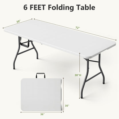 MAKE CHANGES Folding Table, 6 FT Foldable Plastic Table with Carrying Handle, Heavy Duty Portable Fold-in-Half Utility Table for Party, Camping, Banquet, Craft, Wedding, Indoor & Outdoor Use