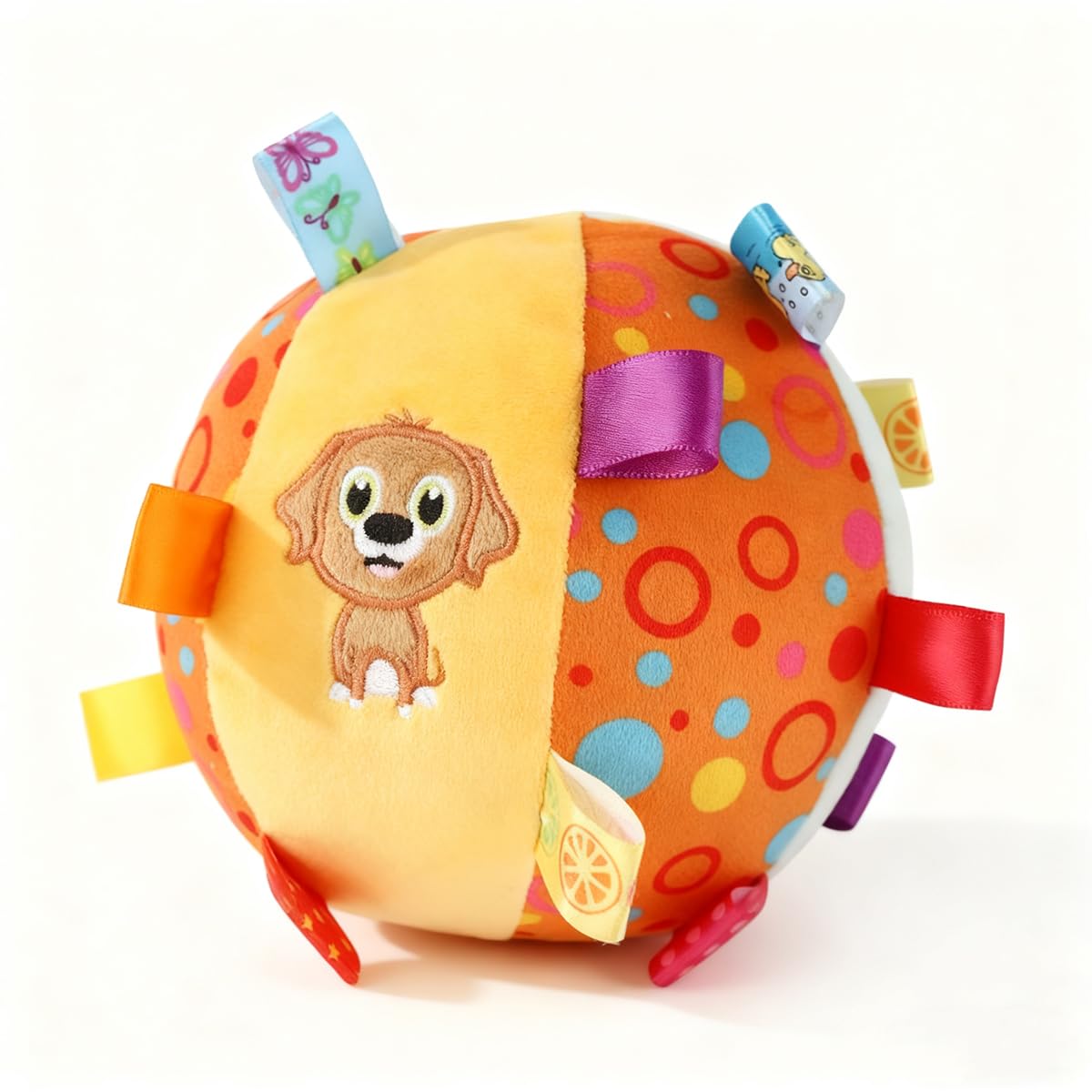 HEAT PAWS Dog Tag Toy，Squeaky Plush Toy,6-Inch Soft Stuffed Cotton Ball, Built-in Bell，Interactive Retrieval Toy for Puppies & Small Medium Dogs, Puppy Play Gym & Busy Toys