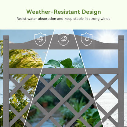 COMHOMA 2 Pack Raised Garden Bed with Trellis and Wheels,48Inch Elevated Planter Box with Drainage Holes,Lattice Privacy Screen for Climbing Plants Vegetables,Outdoor for Patio Balcony Yard,Gray