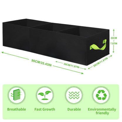 ANGELIOX 2Pcs Grow Bags, 3-Grids Rectangle Grow Bag,14 Gallon Thickened 400G Fabric Garden Bed, Nonwoven Square Flower Planter Containers for Flowers,Vegetable,Fruit, Growing Pots with Handles