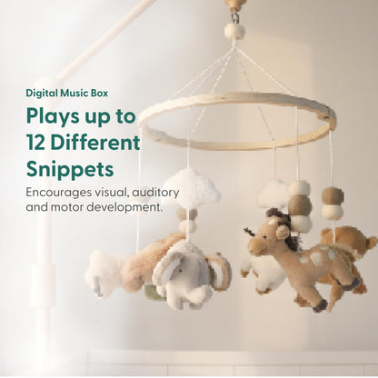 The Peanutshell Crib Mobile for Boys or Girls - Wooden Musical Baby Crib Mobile with 12 Lullabies, Jungle Animal, Baby Mobile Crib Safari Serenity Nursery Decor