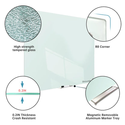 Magnetic Glass Whiteboard - Glass Dry Erase Board 48"x36" Large Frameless Board for Walls Office School and Home