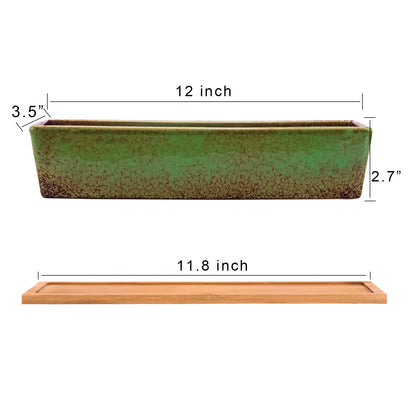 ARTKETTY Succulent Pots, Ceramic Bonsai Pots with Drainage, Large Shallow Succulent Planters for Indoor Outdoor Plants, Round Glazed Cactus Flower Plant Container Bowl