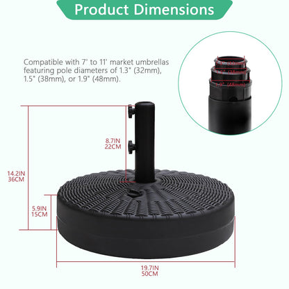 Helios&Hestia 88 lb Heavy Duty Round Plastic Water and Sand Fillable Outdoor Umbrella Base Stand Weight for Patio Market Table Umbrella, Black