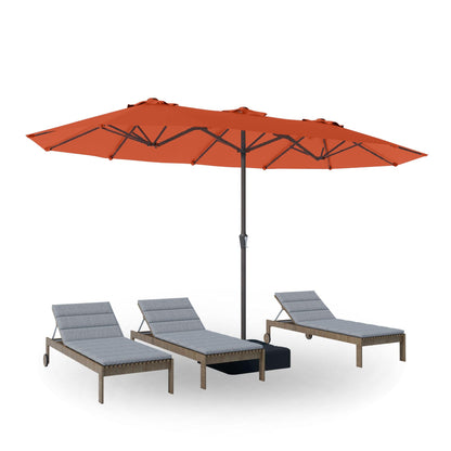 PatioKingdom 15FT Large Patio Umbrella with Base, Double Sided Rectangular Outdoor Umbrella with Sturdy Fiberglass Ribs, Market Umbrella for Pool,Garden,Backyard,Deck (Orange, 15FT)
