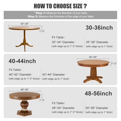 Obstal Fitted Round Table Cloth, Reversible Waterproof Stain Resistant Elastic Stretch Tablecloth, Wipe Clean Table Cover for Outdoor/Indoor Use, Fits Round Tables up to 48" - 56" Diameter, Black