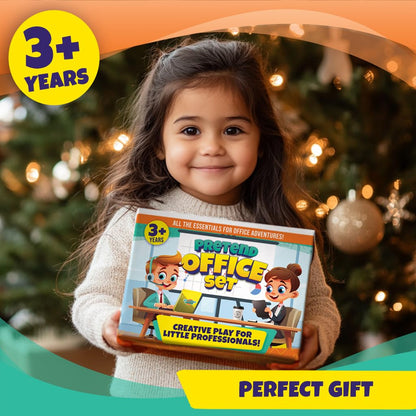 BLOONSY Pretend Play Home Office Set for Kids Ages 3-5-7 | Features Toy Laptop Computer, LCD Writing Tablet, Pop Fidget Calculator, Cell Phone, Headset & Toddlers Beverage Cup