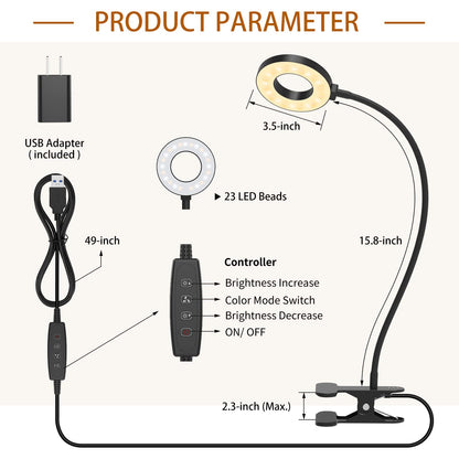 iZELL Desk Lamp, [3 Color Modes & 10 Brightness] LED Reading Light with Clamp, Silicone Flexible Arm Book Light for Kids Reading Book in Bed at Night Clip on Table, Headboard, Dorm - 15.8‘’ Black