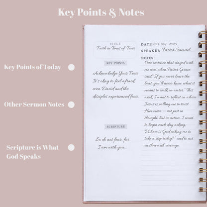 Church Notes Journal - Sermon Notes Christian Notebook - Bible Study Journal Original Linen Hardcover Guilded Notebook for Note Taking, Spiritual Growth - Bible Study Supplies Gift for Women and Men