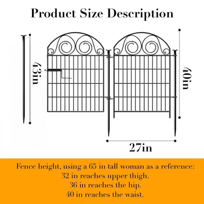 Getlay Tall Garden Animal Barrier Fence With Gate, 40 in(H)×27 in(L) 8 Panels Dog Digging Fences Barrier, Black Metal Temporary Fencing, Reusable Defense Fence For Outdoor Yard. Total 17.5 Ft│Patented