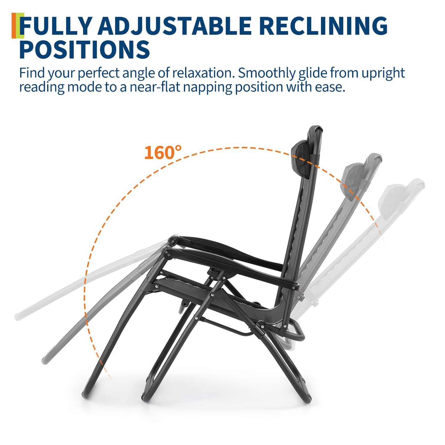 Patio Lounge Chairs Set of 2, Outdoor Recliner with Side Tray & Headrest - Heavy Duty Steel Mesh Folding Chairs, Adjustable Portable Camping Lawn Chairs for Poolside, Beach, Backyard, Deck