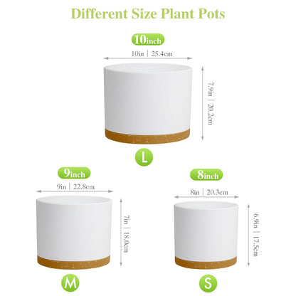 DGJDLWHX Large Plant Pots Set of 3 – 8", 9", 10" Indoor Flower Pots with Drainage Holes and Saucers, Big Planters for Monstera, Fiddle Leaf Fig, Snake Plant – 5 Colors