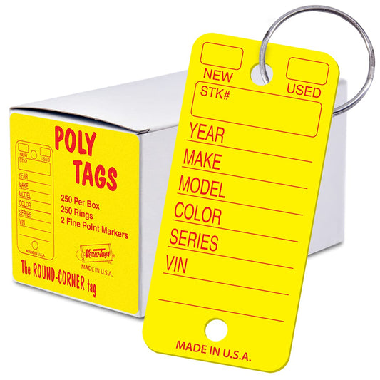 Versa-Tags 250 Tear-Proof Poly Key Tags - Plastic Key Tags for Automotive, Truck, or RV Dealerships (Yellow), Made in USA