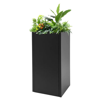 GDAE10 Tall Planter Box Large Metal Flower Pot, 14 x 14 x 30 Inches Standing Rectangle Container for Plants,Modern Steel Planters with Drainage Hole for Patio, Garden, and Balcony (Black)