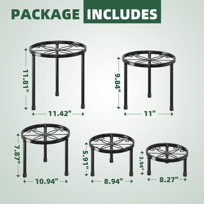 Simple Trending Metal Plant Stand Indoor Outdoor, Heavy Duty Flower Pots Stand, Anti-Rust Iron Plant Pot Shelf Holder for Multiple Plant (5 Pack Black)