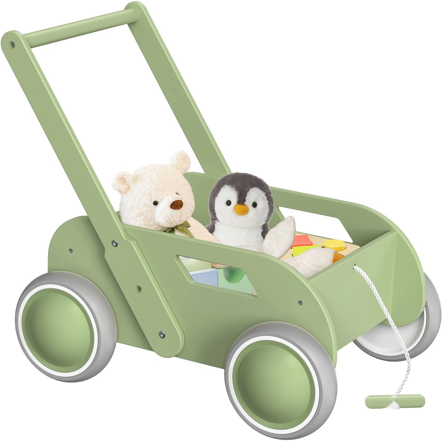 Wooden Baby Walker for Toddler, Baby Push Walker with Wheels for Infants Boys Girls, Toys Gift for Birthday Christmas New Year, Mint Green