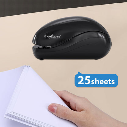 Craftinova Electric Stapler,Including 2000 Staples and 1 Staple Remover, Suitable for Palm Size and high Comfort，25 Sheet Capacity, AC Adapter or Battery Powered，Battery not Included，(Black)…