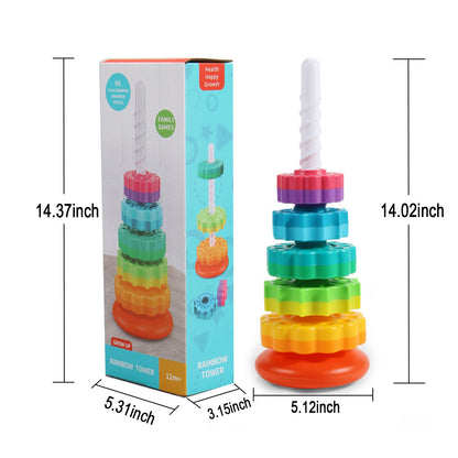 Baby Spinning Stacking Toys, Spin ABS Plastic and Color Rainbow Design Ring Stacker Baby Toys 6 to 12 Months Montessori Educational Learning Autism Sensory for Boys and Girls