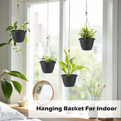 RooTrimmer Hanging Planters 10 Inch, 4 Pcs Flower Pots with Drainage Hole, Self Watering Hanging Basket for Indoor Outdoor Plants, Decor, Gray