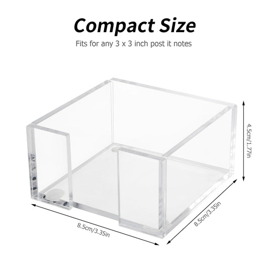 Acrylic Sticky Note Holder, 3 x 3 Crystal Clear Acrylic Notepad Holder Sticky Note Dispenser for Dorm Room and Office Desk Organizer