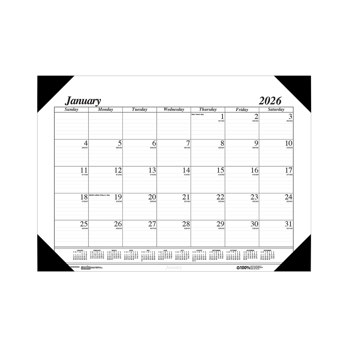 House of Doolittle 2026 Economy 22" x 17" Monthly Desk Pad Calendar, Black/White (12402-26)