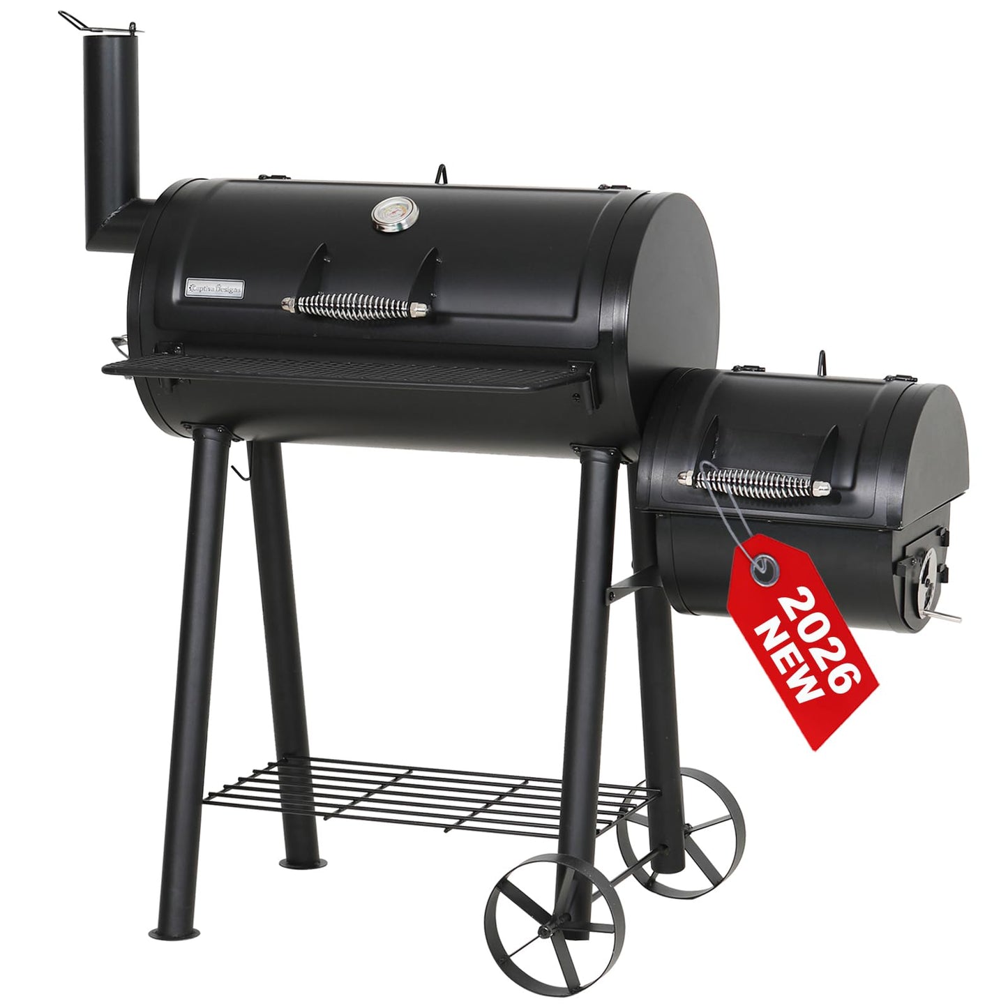 GREEN PARTY Offset Smoker Charcoal Grills with 28 Inch Cook Chamber, Barrel Smoker and Charcoal Grill Combo, 512 Sq. In. Space Barrel Smoker Grill for Outdoor BBQ Patio Backyard Cooking