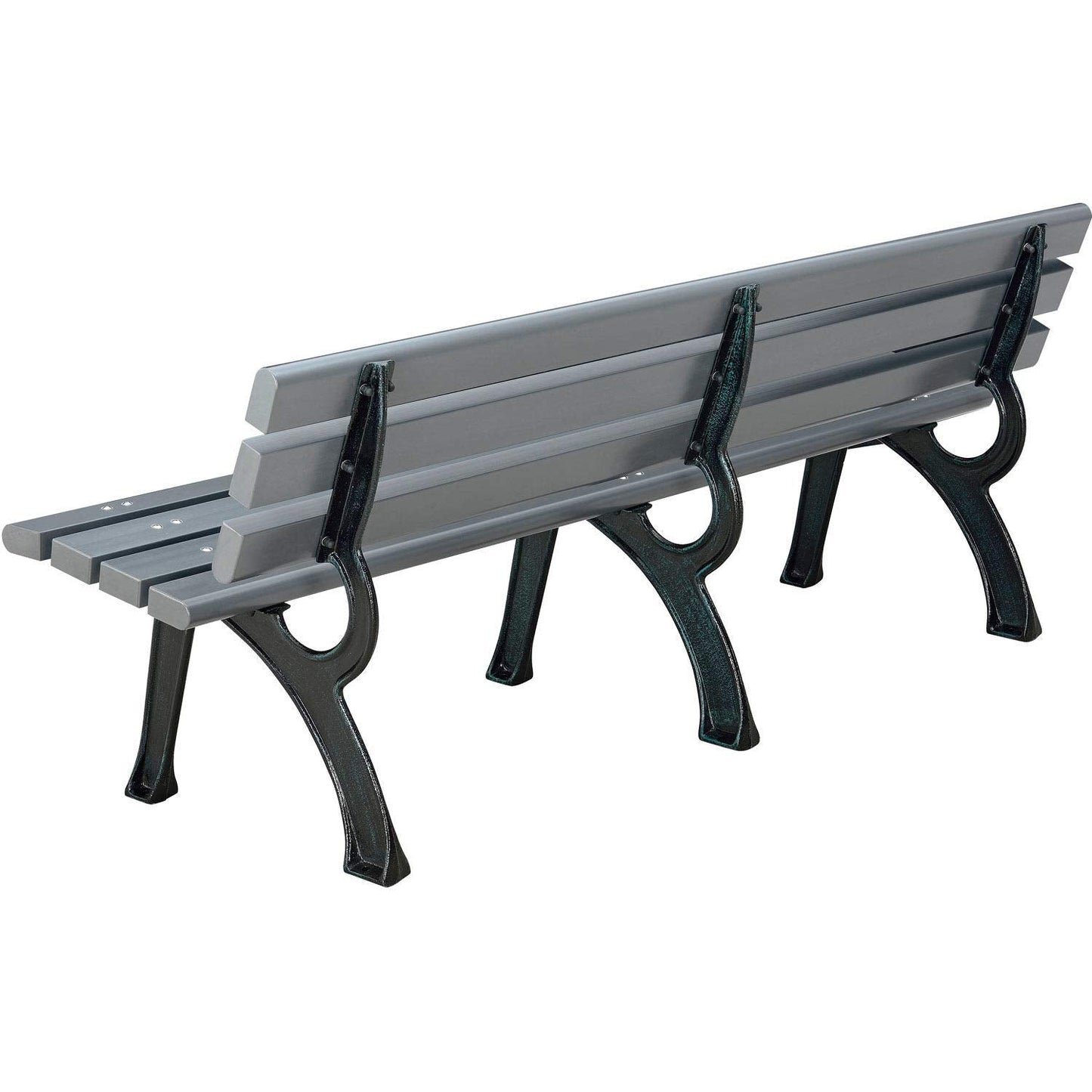 Global Industrial 6'L Outdoor Park Bench with Backrest, Recylced Plastic Slats, Wrought Iron Frame, 1985 lbs Capacity, Gray, Surface Mount, Easy Assembly
