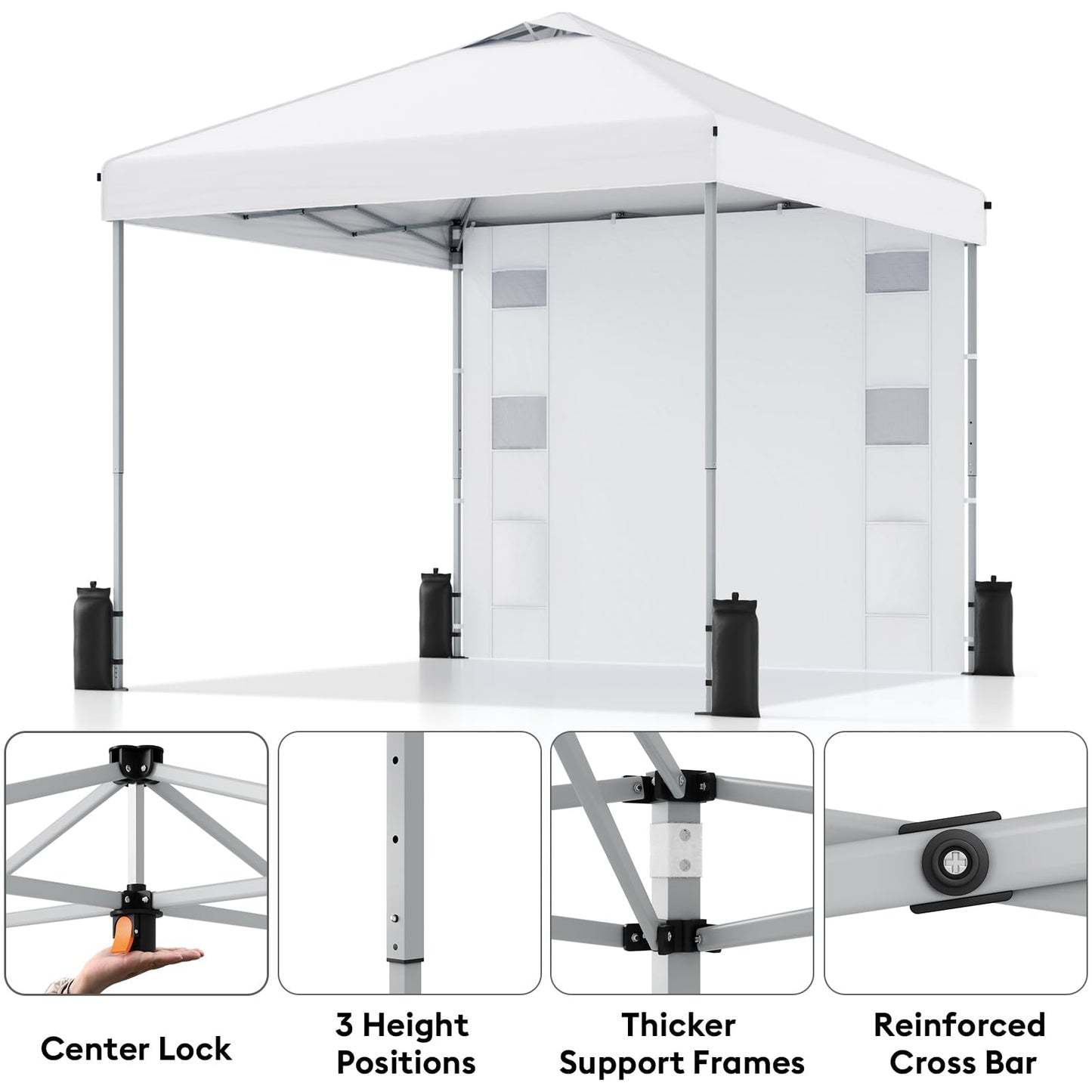 10x10 Pop Up Canopy with Sidewalls, Instant Heavy Duty Canopy Tent for Parties, Events, Camping, One Person Setup - White