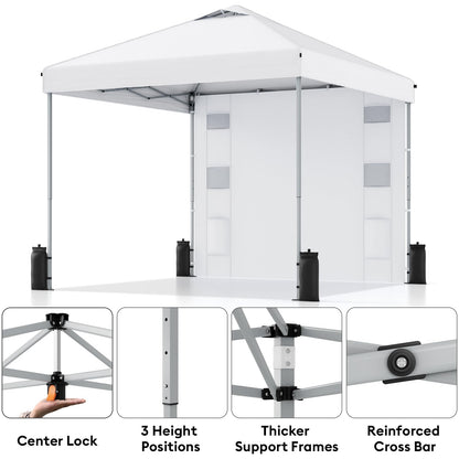 10x10 Pop Up Canopy with Sidewalls, Instant Heavy Duty Canopy Tent for Parties, Events, Camping, One Person Setup - White