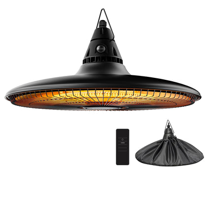 Hanging Heater, 1500W Outdoor Electric Patio Ceiling Heater with Remote Control, Infrared for Courtyard, Garage, Patio, Overheat & Tip-Over Protection, Waterproof, Black