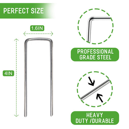 Zevlux Landscape Staples Galvanized Garden Stakes,4 inch 50 Pack 12 Gauge Heavy Duty Garden Pins for Fences, Lawns, Weed Barriers and Landscape Fabrics, Irrigation Hose,Yard Lawn, Landscape Fabric.