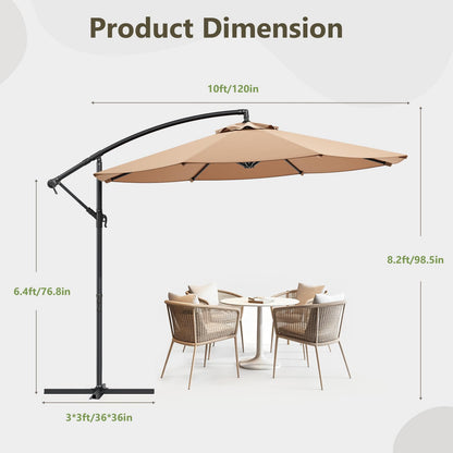 MAKE CHANGES 10FT Patio Umbrella, Cantilever Outdoor Umbrella with 360° Rotation & Tilt Adjustment, Offset Patio Umbrella with UV-Resistant Waterproof Canopy for Backyard, Pool, Garden, Khaki