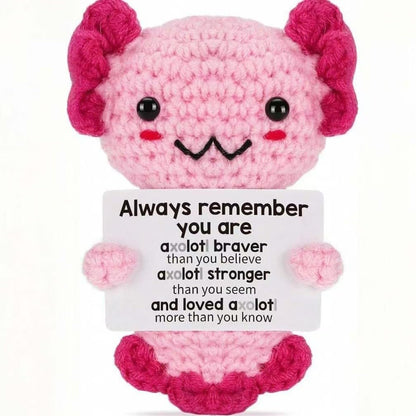 Fydatrading mini Positive Dolls Bulk Gifts - 4pcs Cute Emotional Support Animals Desk Decor with Cards, Emotional Support Crochet Animals for Friends, Funny Knitted Small Gifts for Christmas.