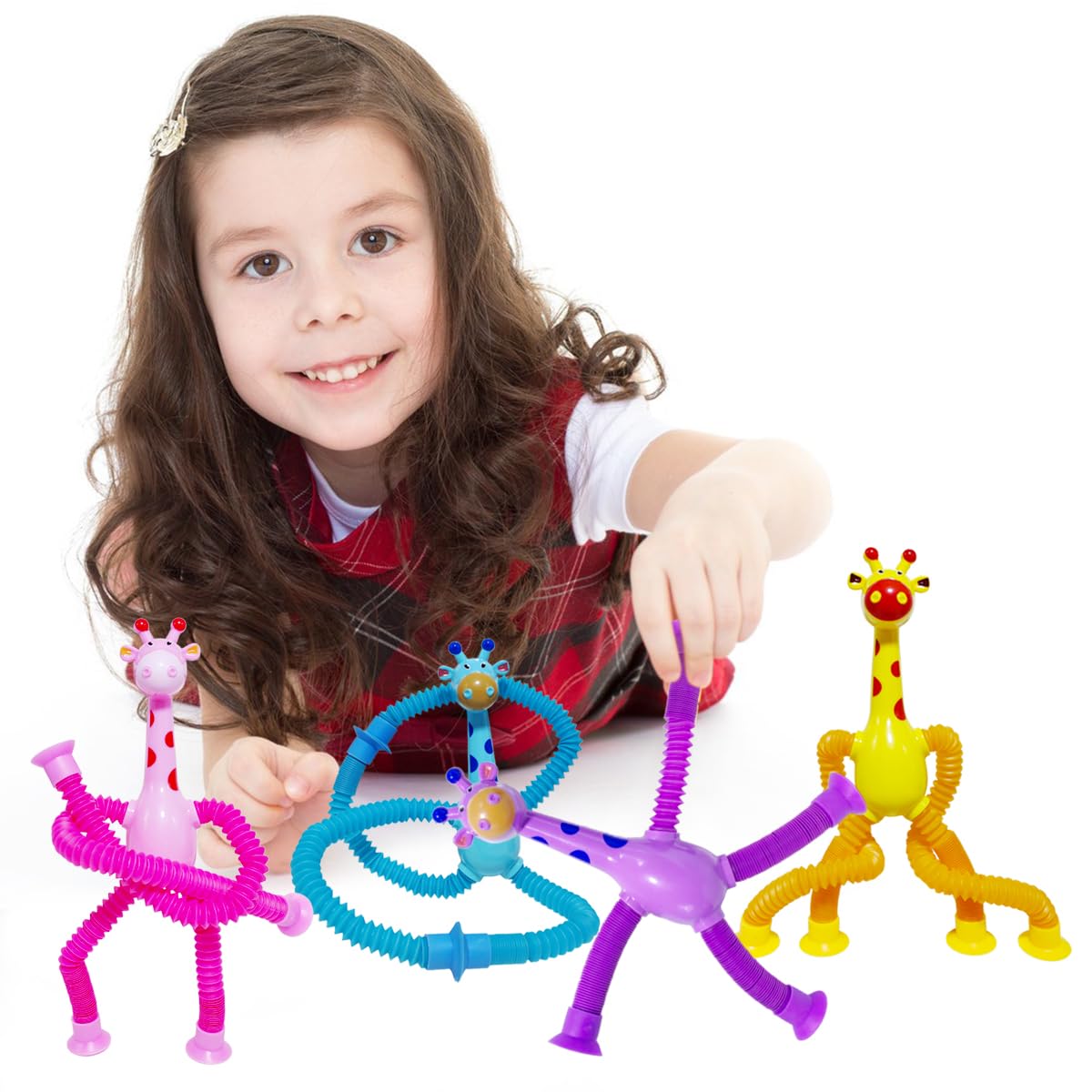 8 PCS Telescopic Suction Cup Giraffe Sensory Toys, Pop Tube Fidget Toys Bulk for Toddlers, Kids Travel, Easter Basket Stuffers, Party Favors Birthday Gifts for Boys Girls