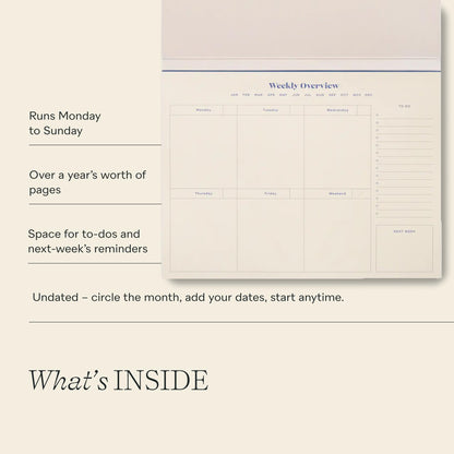 Papier Joy Weekly Desk Planner - Beige | 1 Page Per Week | Weekly Plan Section & Next Week Notes | TearOff Design | Table Top Office Essentials | 52 Sheets | Undated | Time Management & Organizer Gift