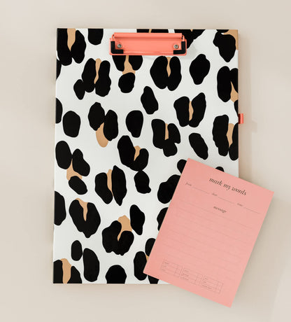 Kate Spade New York Leopard Print Clipboard Folio with Low Profile Clip, Professional Padfolio Includes Lined Notepad, Pen Loop, and Pocket, Forest Feline