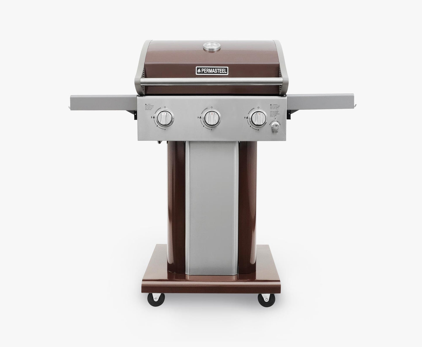 Permasteel 3-Burner Propane Gas Grill, 30,000 BTUs BBQ Grill with Cast Iron Grates, Foldable Side Tables & Tool Hooks, Outdoor Grill, Mocha